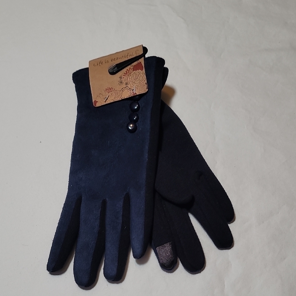 Stylish Black and Blue Full-Finger Gloves